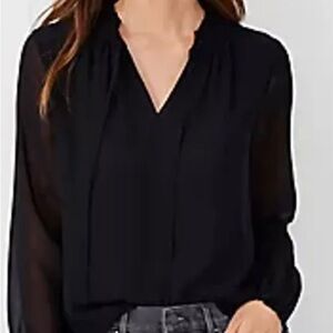 Ann Taylor Ruffle Split Neck Top